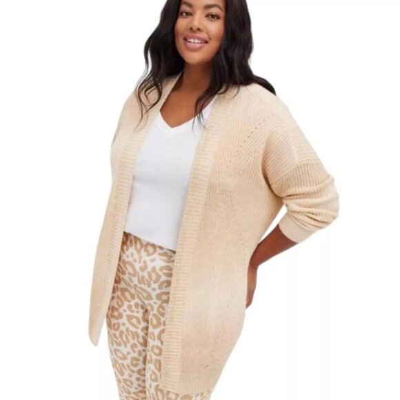 Torrid Butter Cream Chunky Open Front Cardigan Sweater Size 1X Knit Cozy Striped - Picture 1 of 11